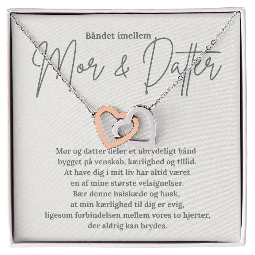 Rosaguldbelagt halskæde med to hjerter til mor og datter i standard æske