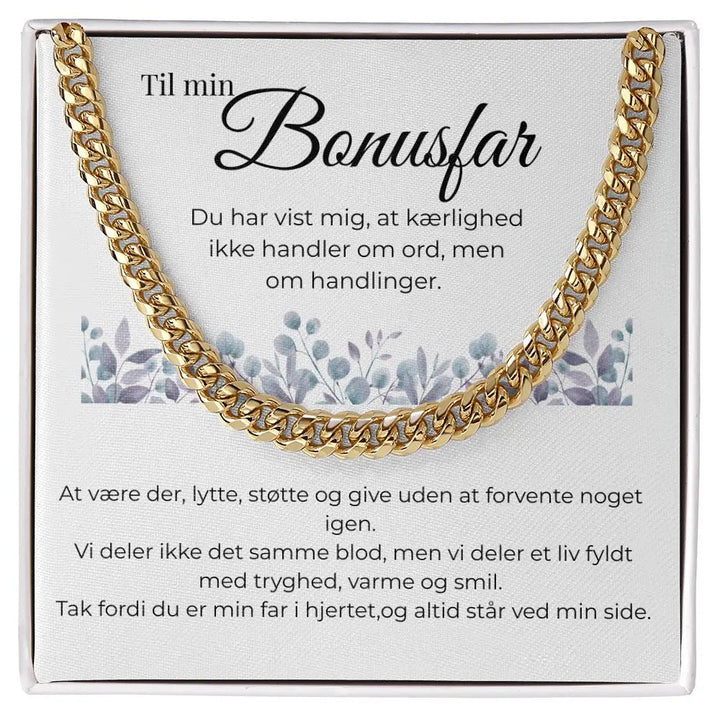 Guldbelagt Cuban Link halskæde til bonusfar i standard gaveæske