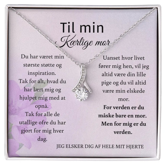 Alluring Beauty-halskæde i hvidguldsbelagt rustfrit stål – gaveæske med kort til mor